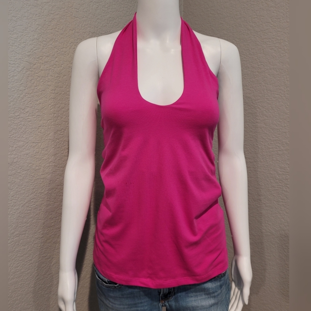 NWT NY & CO fuchsia tie back halter/tank top - Picture 2 of 5